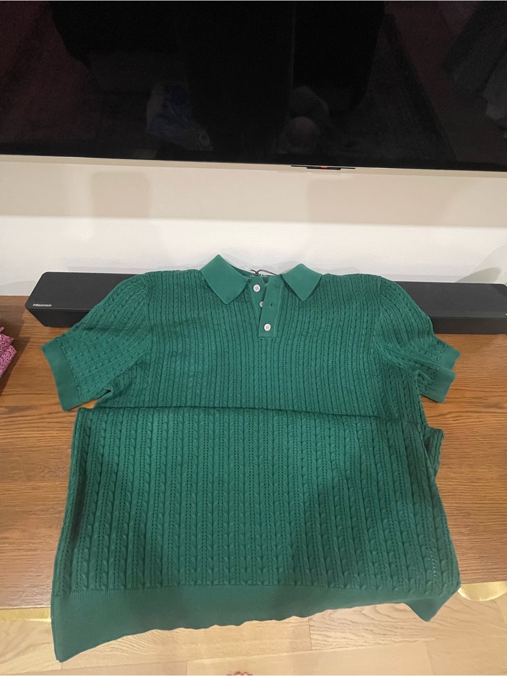 Men's Paul Jones Green Cable Knit Polo Button-Down Shirt
